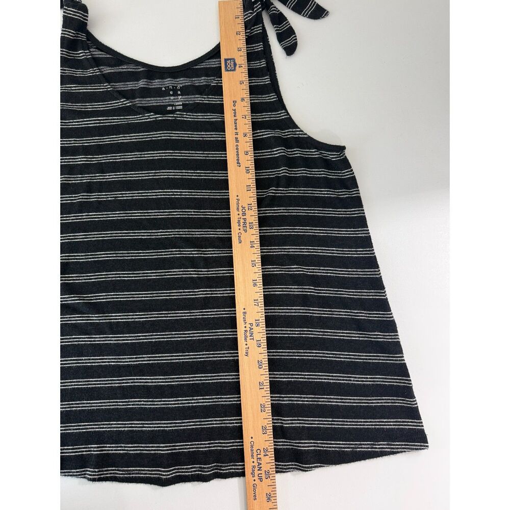 A New Day Black White Striped Tie Shoulder Tank Top Women’s Large Stretch Casual - Picture 7 of 8